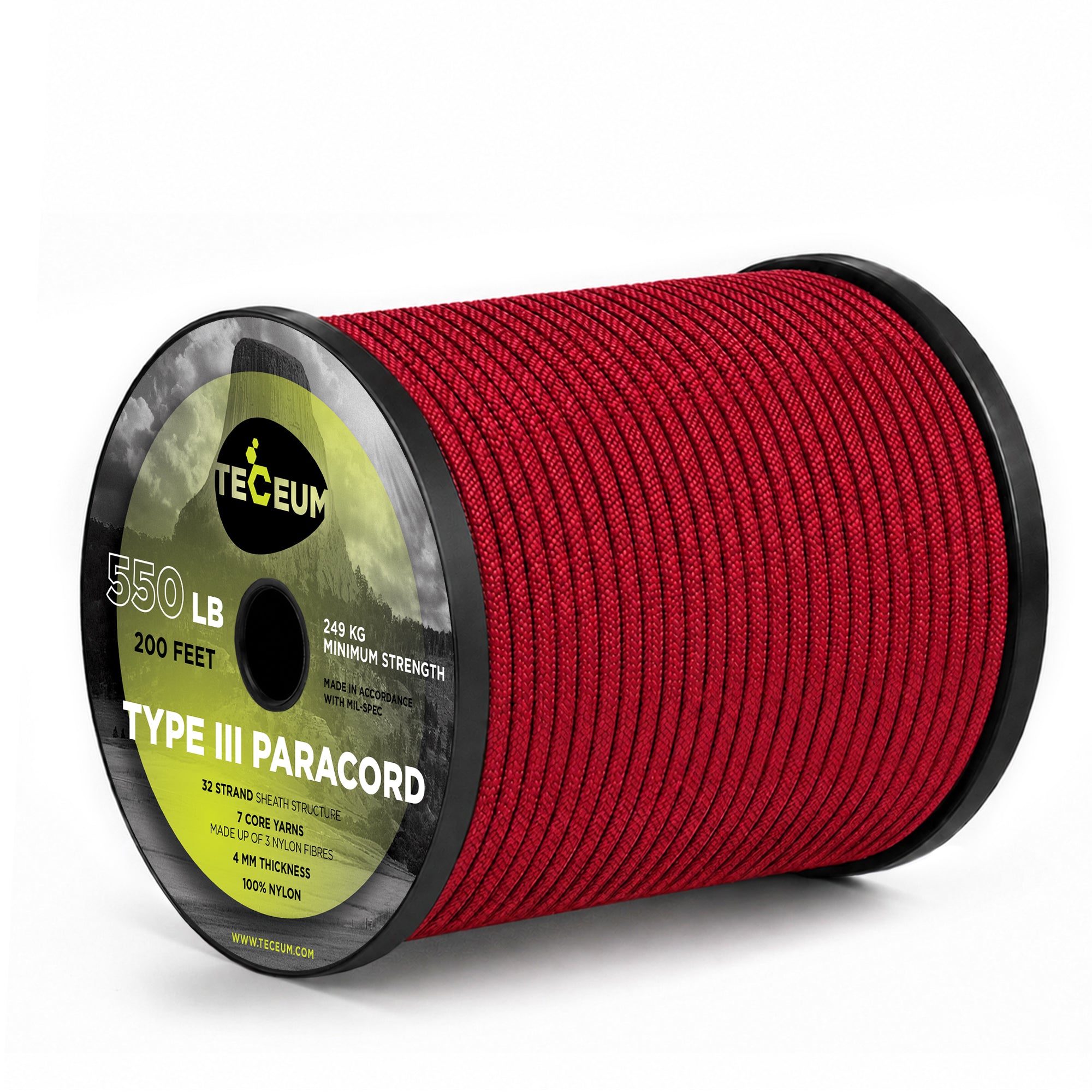 Paracord III 550 Red (Fire) – 200 ft - image 1