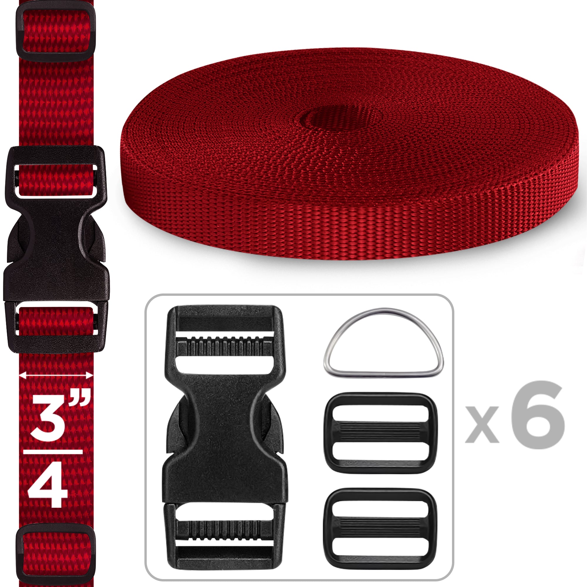 3/4" Buckles & Strap Kit – Red – 6 Yards - image 1