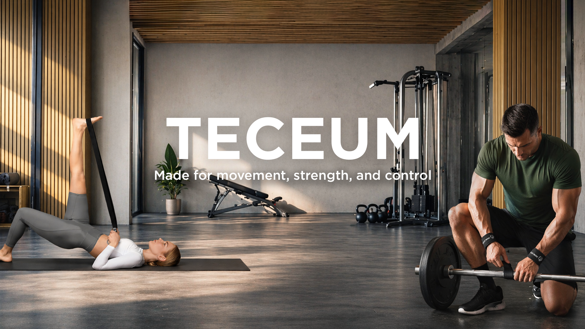 TECEUM branded lifestyle visual for outdoor, training, pets, and projects