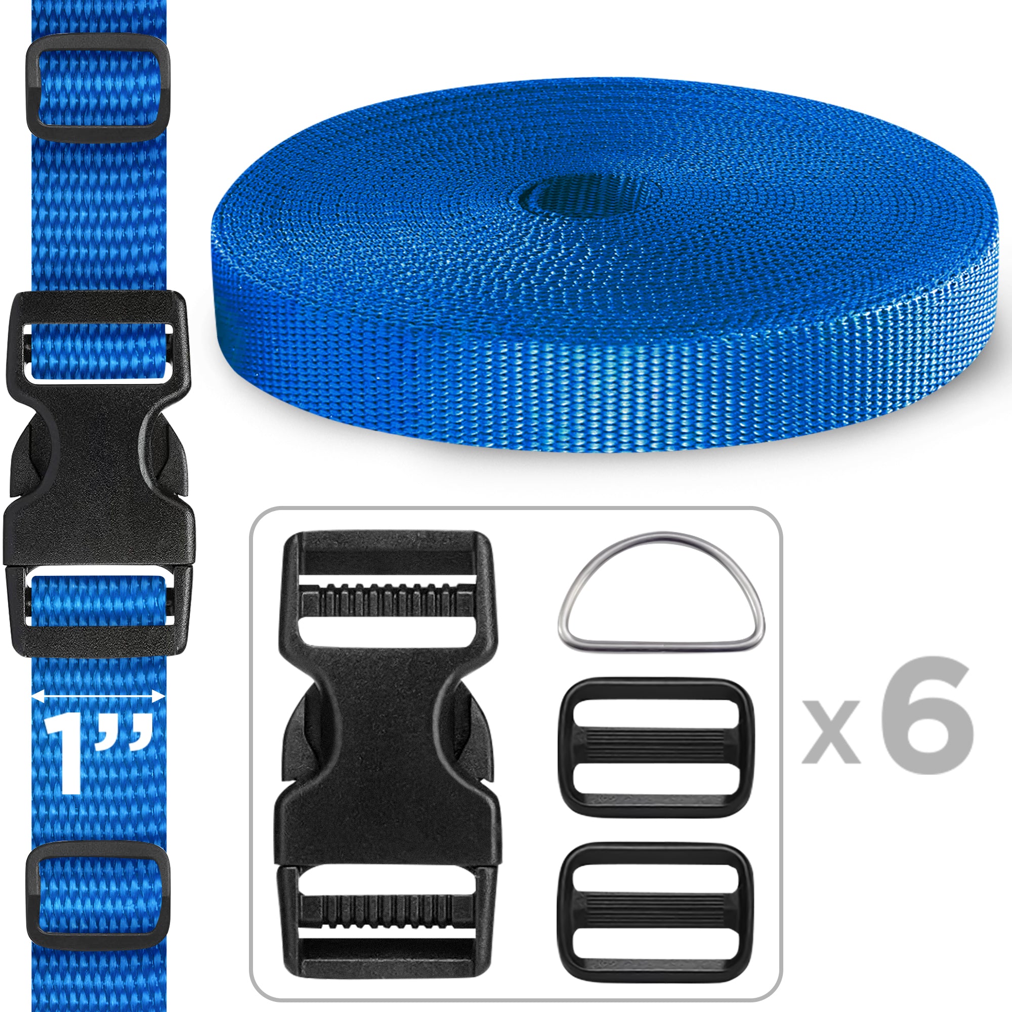 1" Buckles & Strap Kit – Simple Blue – 6 Yards - image 1