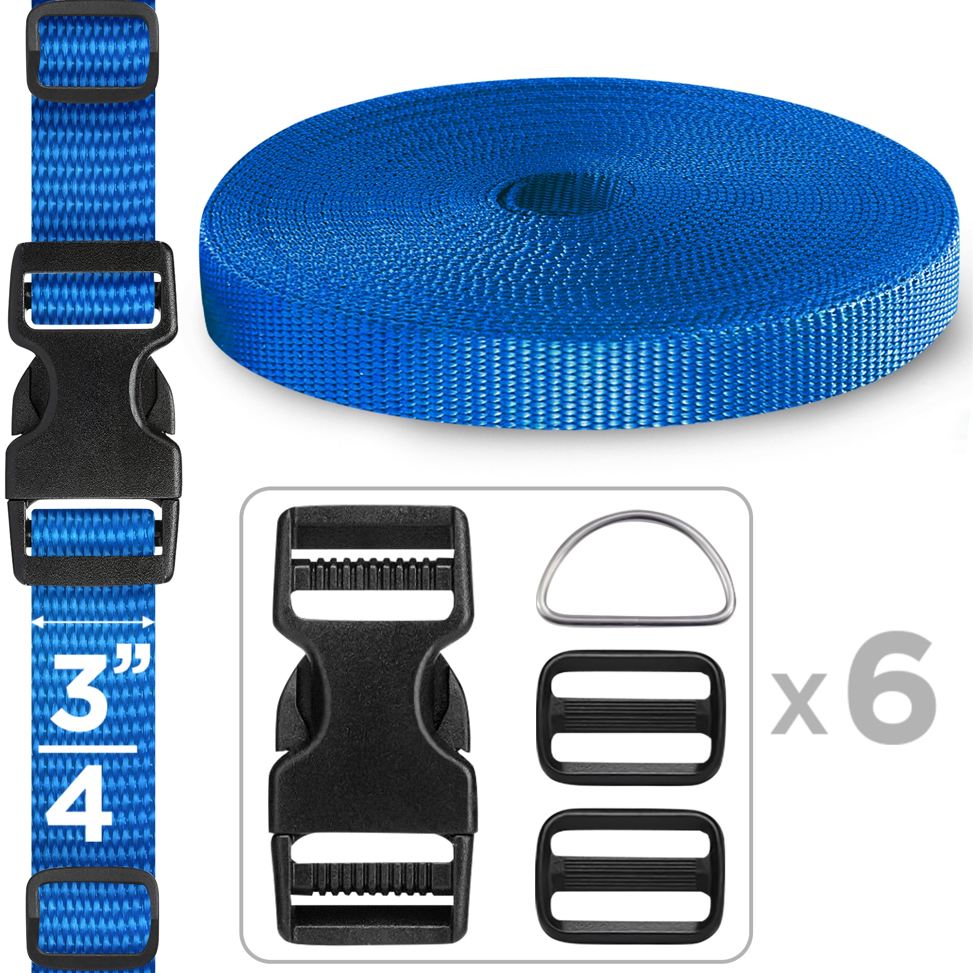 3/4" Buckles & Strap Kit – Simple Blue – 6 Yards - image 1