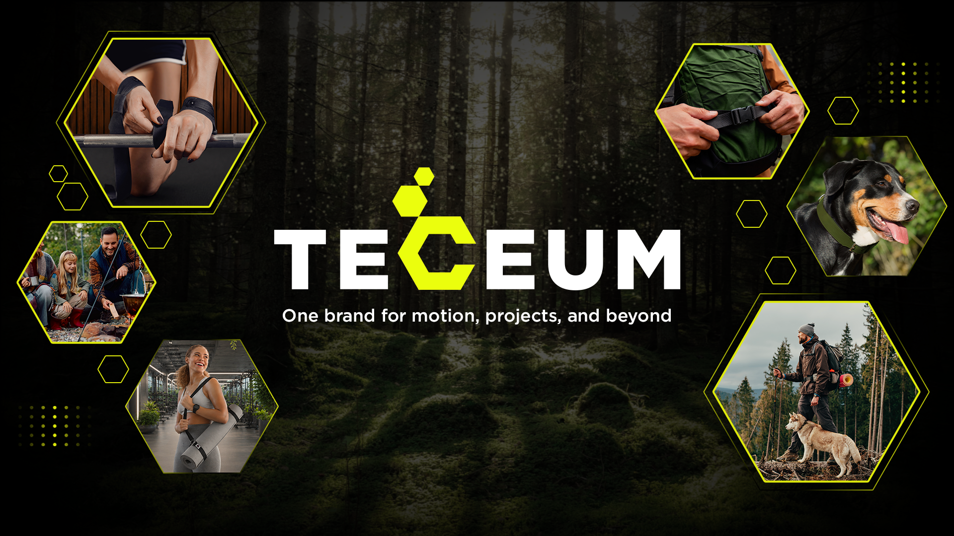 TECEUM branded lifestyle visual for outdoor, training, pets, and projects