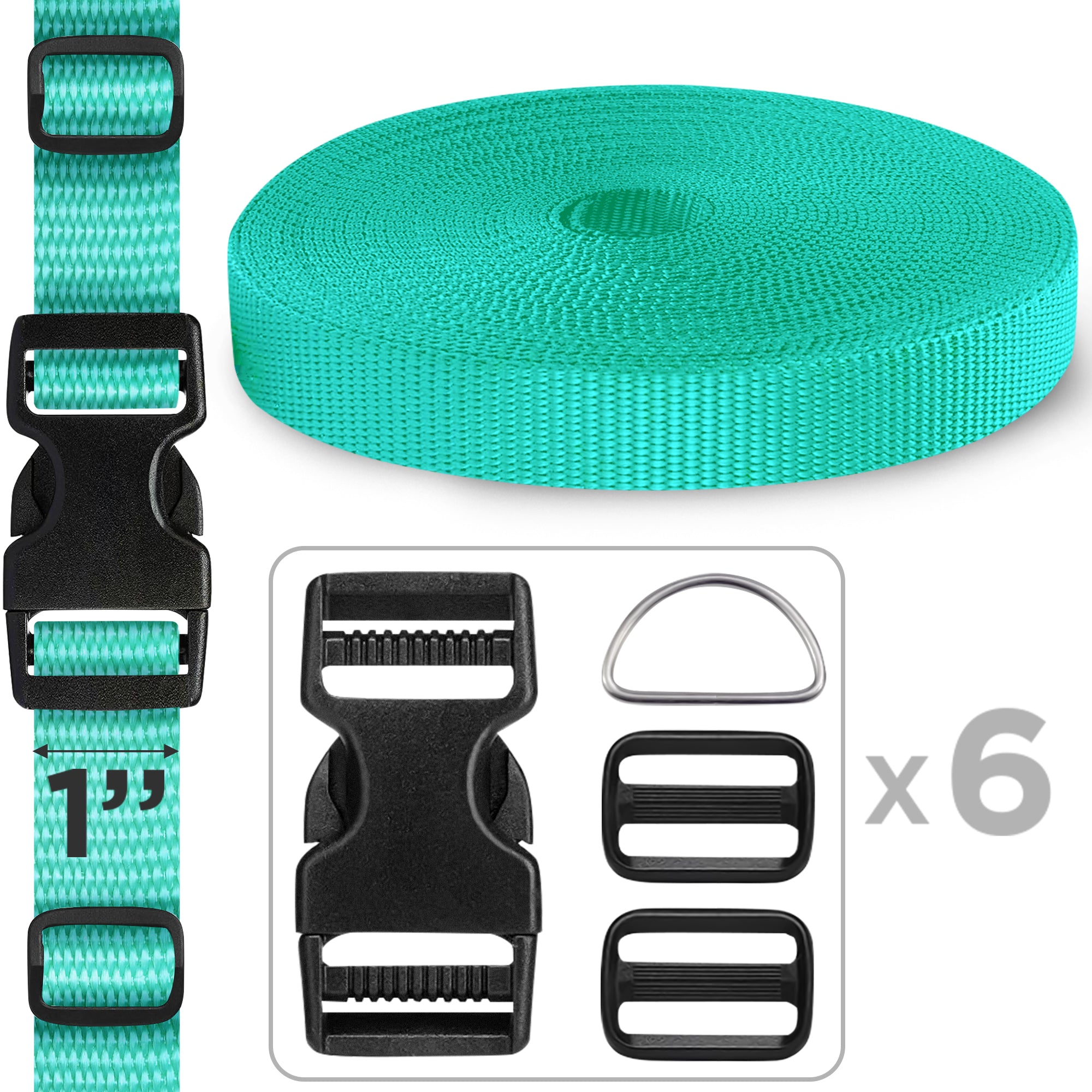 1" Buckles & Strap Kit – Turqouise – 6 Yards - image 1
