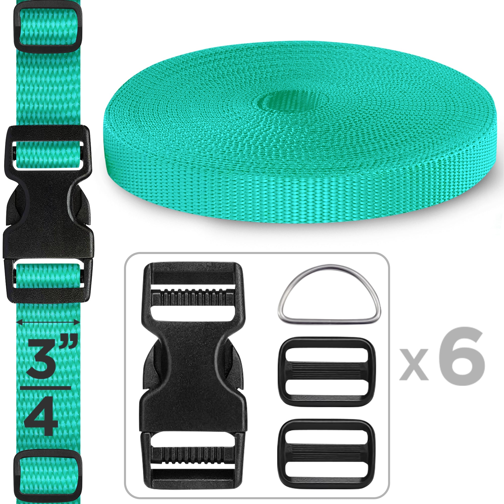 3/4" Buckles & Strap Kit – Turqouise – 6 Yards - image 1