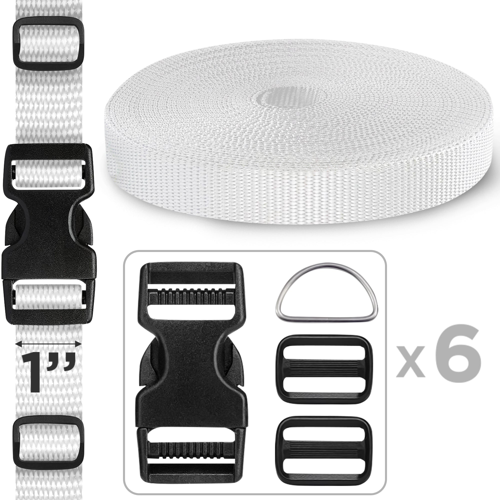 1" Buckles & Strap Kit – White – 6 Yards - image 1
