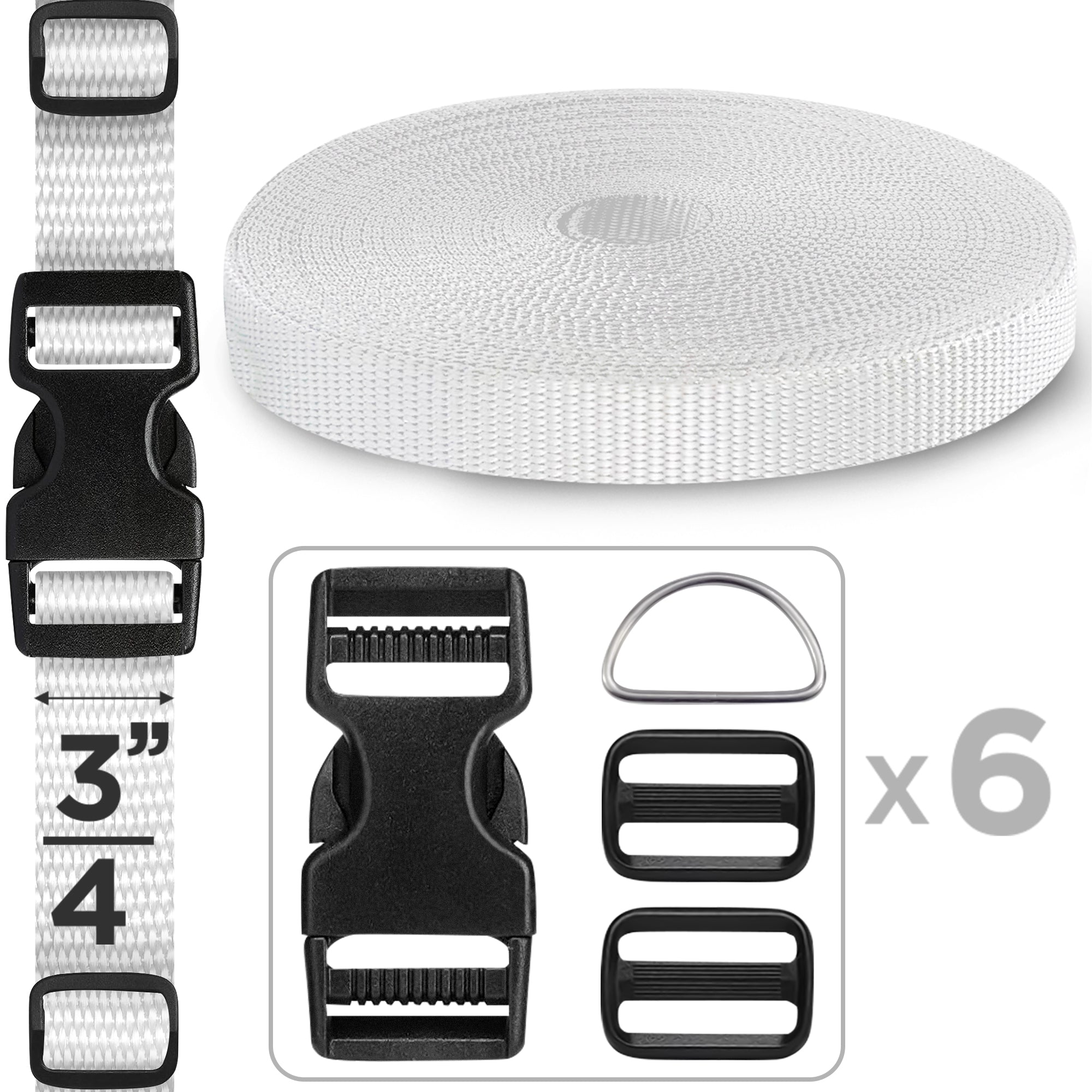3/4" Buckles & Strap Kit – White – 6 Yards - image 1