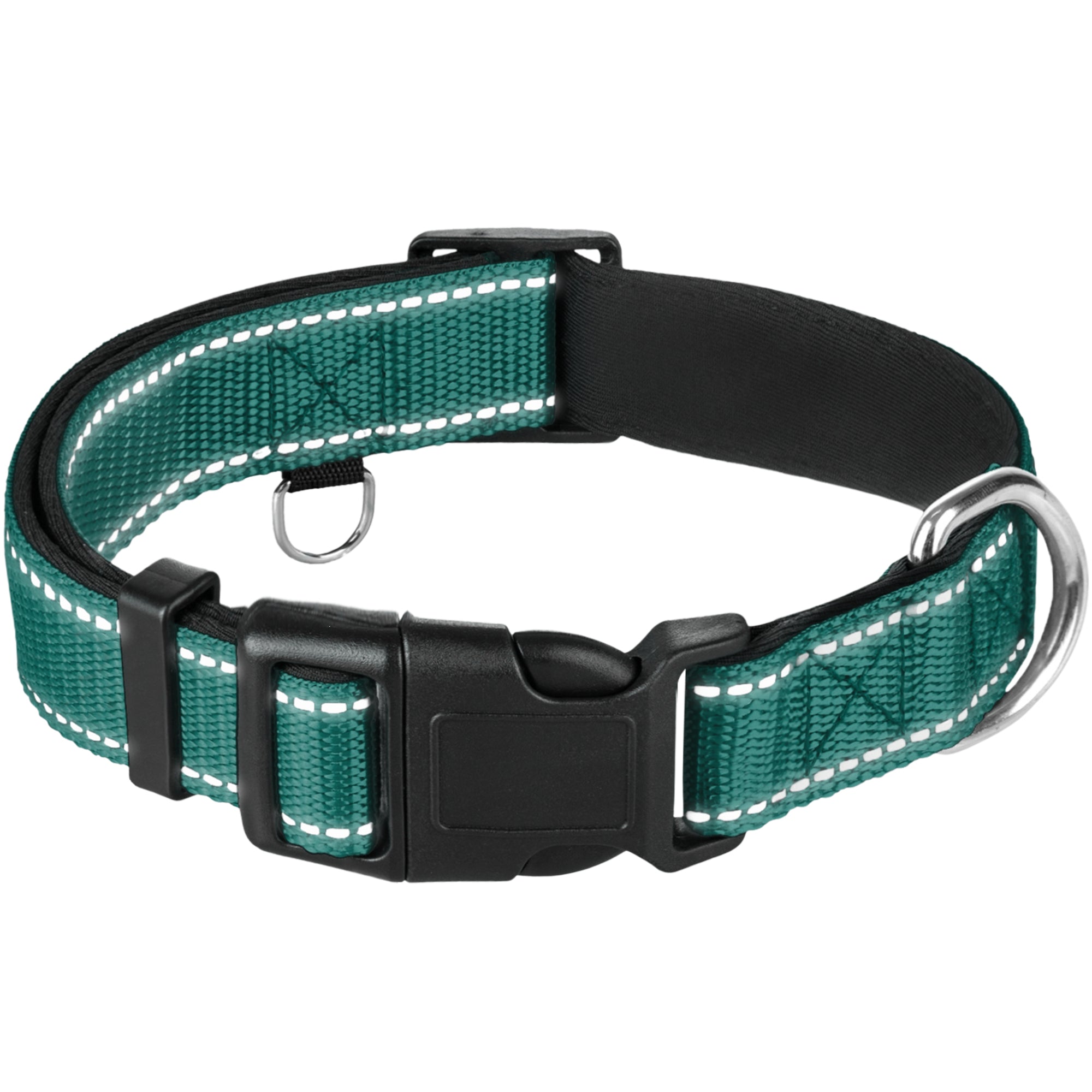 Reflective Dog Collar - 1  1/4" - XL - Dark Emerald Green - image 1